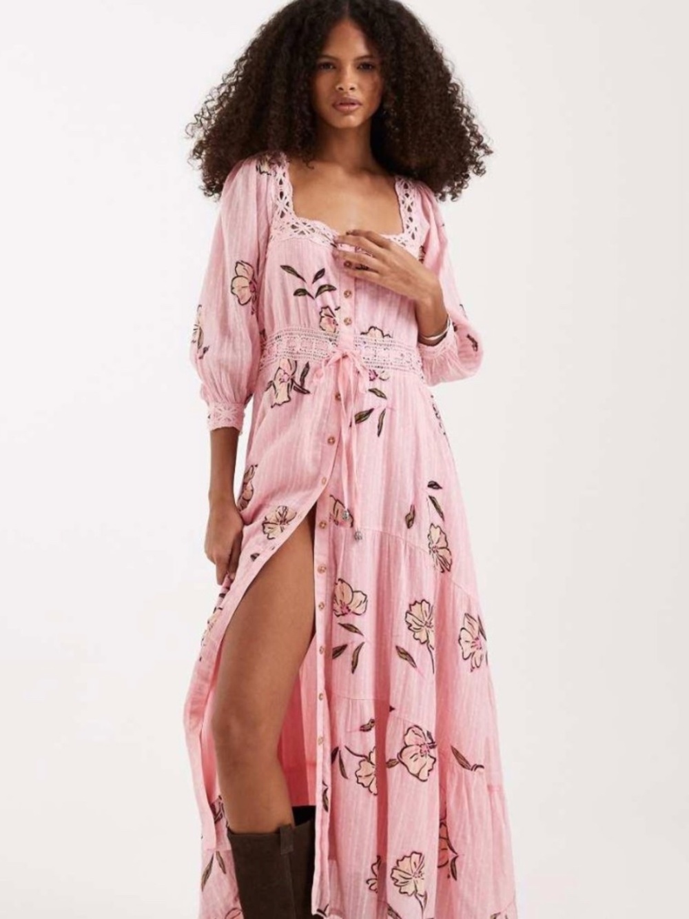 FREE PEOPLE Morning Meadows Long-Sleeve Maxi Dress - Blushing Pink - Medium M